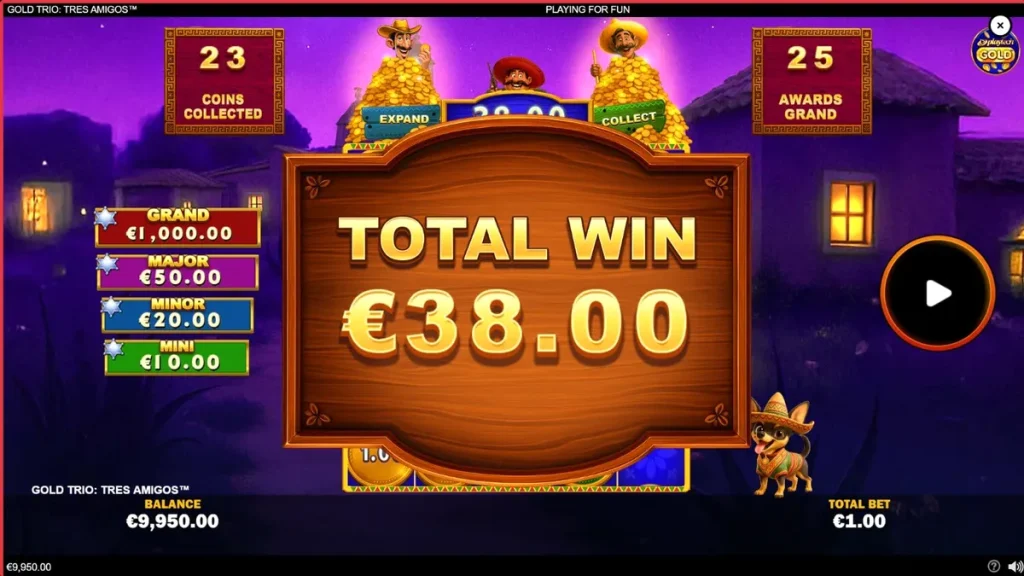 Tampilan visual slot Gold Trio: Tres Amigos dengan tema fiesta Meksiko