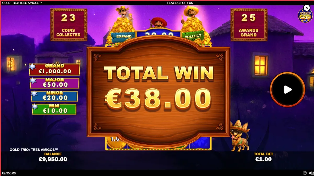 Tampilan visual slot Gold Trio: Tres Amigos dengan tema fiesta Meksiko