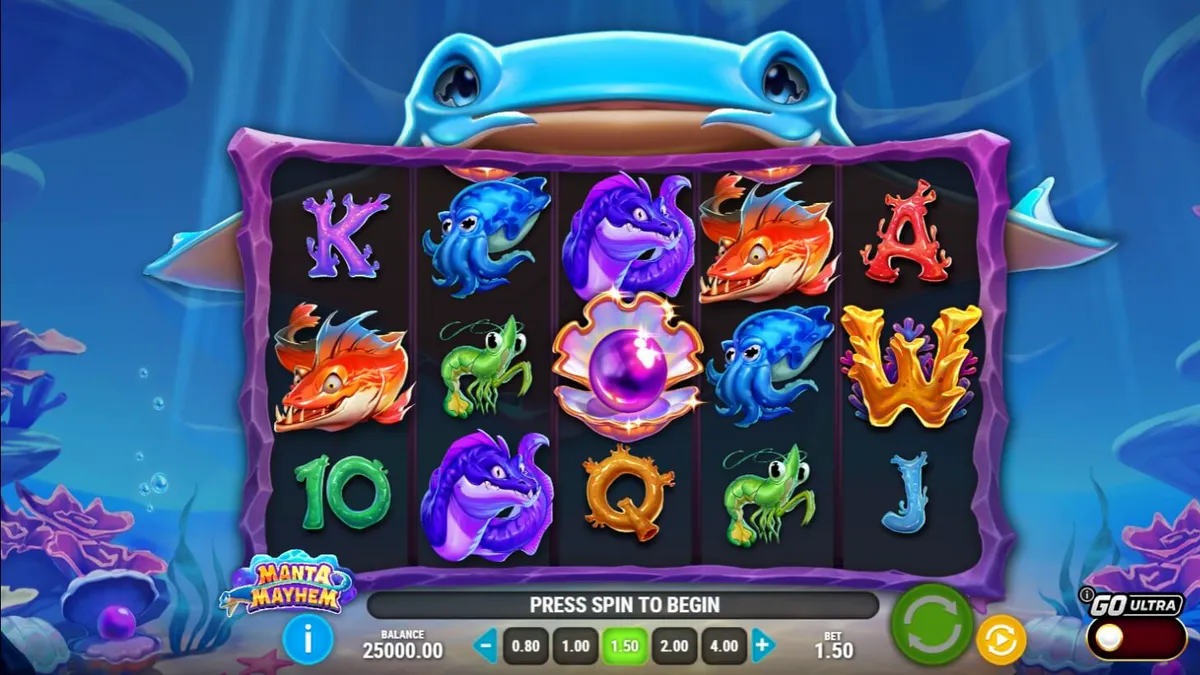 Manta Mayhem slot underwater theme with manta ray