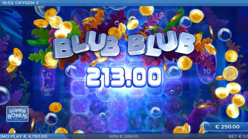 Tampilan visual slot Oxygen 3 dengan latar belakang reruntuhan bawah laut.